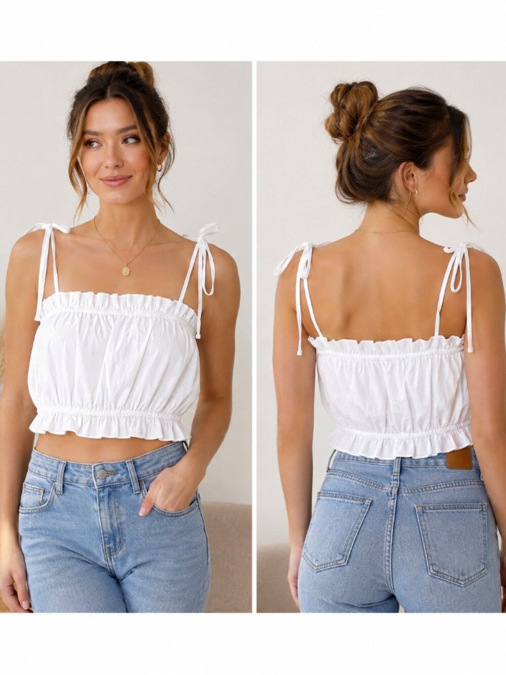 Nine Britton White Tie Strap Ruffle Crop Top NWT XSP